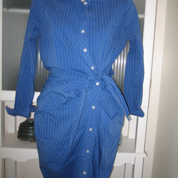 1. State Button Down Shirt Dress Royal Blue Pinstripe Size 0 - Picture 5 of 5